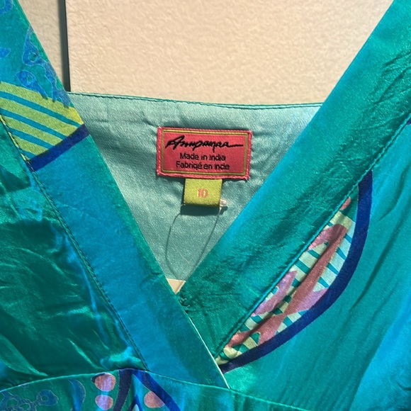 Silk Blue/Green Fish Print Maxi Dress. - Picture 6 of 8